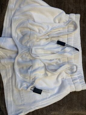 White Terry Cloth Bralette and Matching Shorts Set - Embroidered Logo